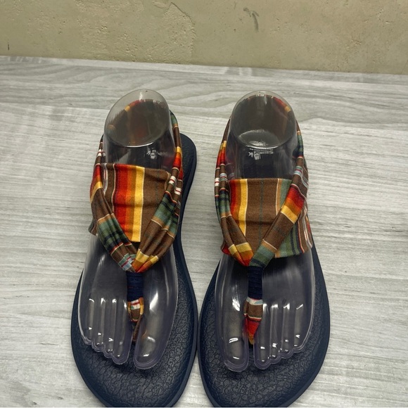 Sanuk Striped Multicolor Fabric Yoga Mat Thong Sling Back Sandal Women’s Size 8 - Picture 2 of 12